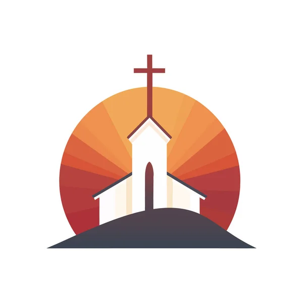 Kerk Logo Platte Stijl Geïsoleerd Witte Achtergrond Vectorillustratie — Stockvector