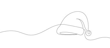 Sürekli Noel Baba şapkası çizimi. Noel şapkası tek çizgi ikonu. Vektör illüstrasyonu