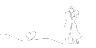 Erkek ve kadının sürekli öpüştüğü çizgiler. Beyaz arka planda aşk kavramı. Vektör illüstrasyonu