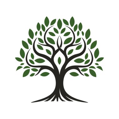 Ağaç logosu, beyaz arka planda yaşam ikonu. Vektör illüstrasyonu