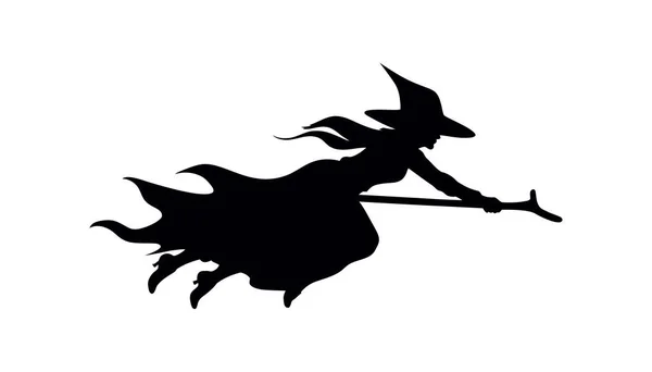 Silhouette Hexen Fliegen Auf Einem Besen Magisch Mit Weißem Hintergrund — Stockvektor