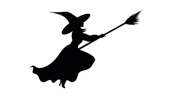 Silueta Čarodějky Létající Koštěti Magické Bílým Pozadím Vektorová Ilustrace — Stockový vektor