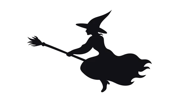 Sziluett Boszorkányok Repülnek Egy Seprű Kukacon Fehér Háttérrel Vektorillusztráció — Stock Vector