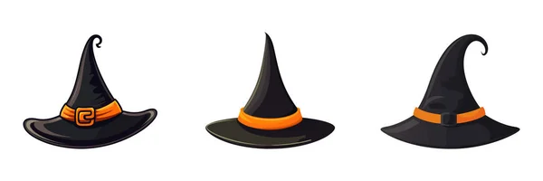 Set Chapeau Sorcière Dessin Animé Pour Halloween Illustration Vectorielle — Image vectorielle
