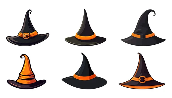 Állítsa Rajzfilm Boszorkány Kalap Halloween Vektorillusztráció — Stock Vector