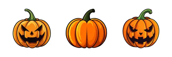 Set Halloween Kürbis Ikone Herbstsymbole Flaches Design Auf Weißem Hintergrund — Stockvektor