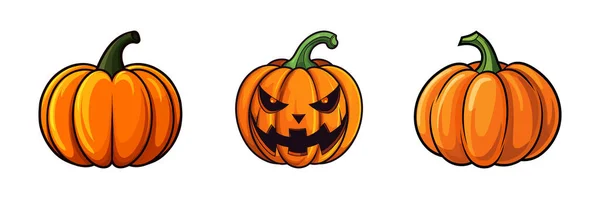 Nastavit Ikonu Halloween Dýně Podzimní Symbol Plochý Design Bílém Pozadí — Stockový vektor