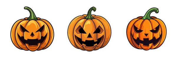 Sätt Halloween Pumpa Ikon Höstsymbol Platt Design Vit Bakgrund Vektorillustration — Stock vektor