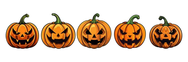 Sätt Halloween Pumpa Ikon Höstsymbol Platt Design Vit Bakgrund Vektorillustration — Stock vektor