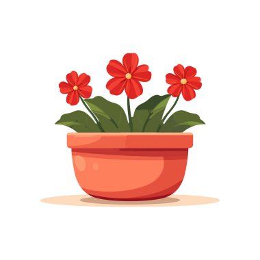 Saksıdaki saksı. Beyaz arka planda düz bir yaprak çiçeği. Vektör illüstrasyonu