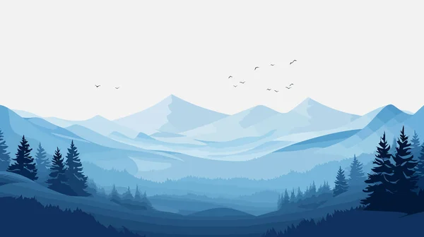 Winterliche Berglandschaft Nadelbäume Vor Dem Hintergrund Von Hügeln Wäldern Bergen — Stockvektor