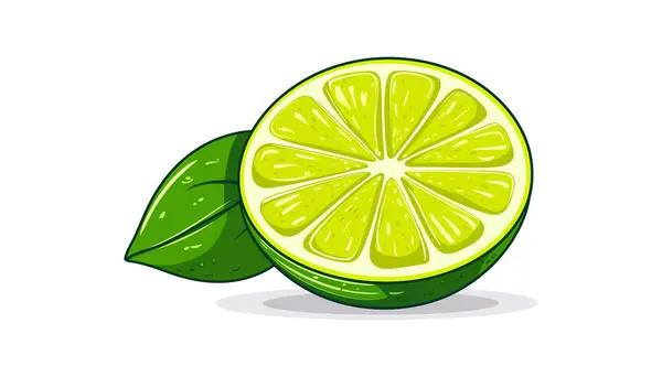Egy Fél Zöld Lime Fehér Hátterű Levéllel Vektorillusztráció — Stock Vector