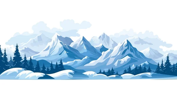 冬の山の風景 平らなデザインの背景に対する統一された木 ベクトルイラスト — ストックベクタ