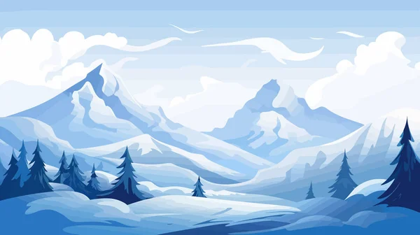 冬の山の風景 平らなデザインの背景に対する統一された木 ベクトルイラスト — ストックベクタ