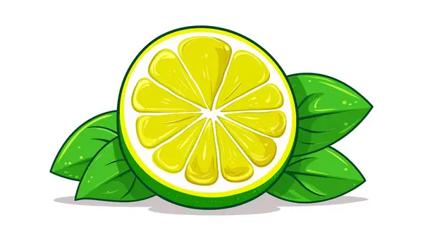 Moitié Citron Vert Avec Une Feuille Sur Fond Blanc Illustration — Image vectorielle