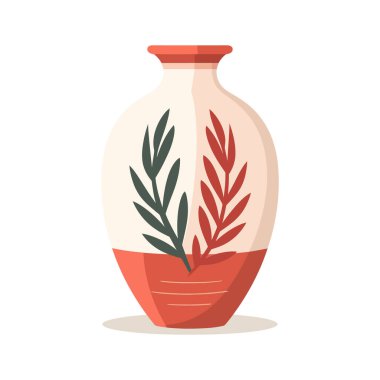 Düz seramik vazo. Beyaza izole edilmiş renkli seramik vazo. Vektör illüstrasyonu