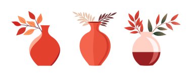 Düz seramik vazo. Beyaza izole edilmiş renkli seramik vazo. Vektör illüstrasyonu