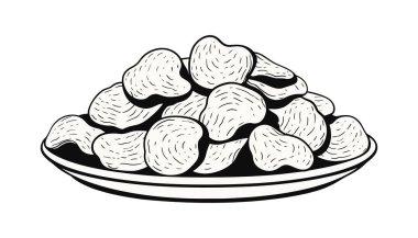 Düz patates cipsi. Kızarmış cipsler, beyaz arka planda dalgalı patates dilimleri. Vektör illüstrasyonu