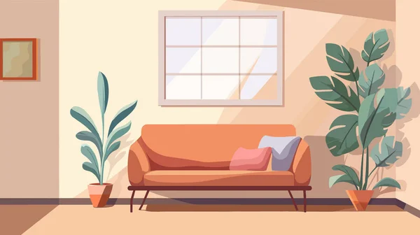 Ilustrace Místnosti Křeslem Okna Květináčem Pro Domácí Interiér Barevný Kreslený — Stockový vektor