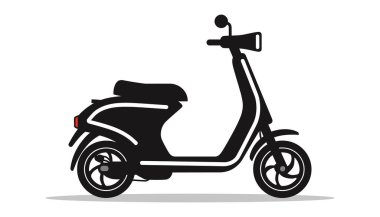 Elektrikli scooter. Motosiklet. Motosiklet şarj. Beyaz arka planda siyah ve beyaz mobiletliler var. Vektör illüstrasyonu