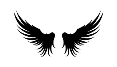 Düz dizaynlı siyah kanatlar, beyaz arkaplanda simge. Vektör illüstrasyonu
