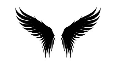Düz dizaynlı siyah kanatlar, beyaz arkaplanda simge. Vektör illüstrasyonu