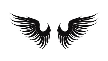 Düz dizaynlı siyah kanatlar, beyaz arkaplanda simge. Vektör illüstrasyonu