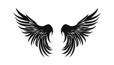 Düz dizaynlı siyah kanatlar, beyaz arkaplanda simge. Vektör illüstrasyonu