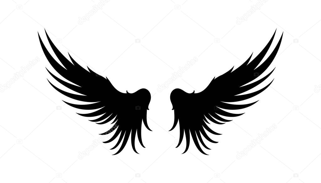 Black wings in flat design,icon on white background. Vector illustration