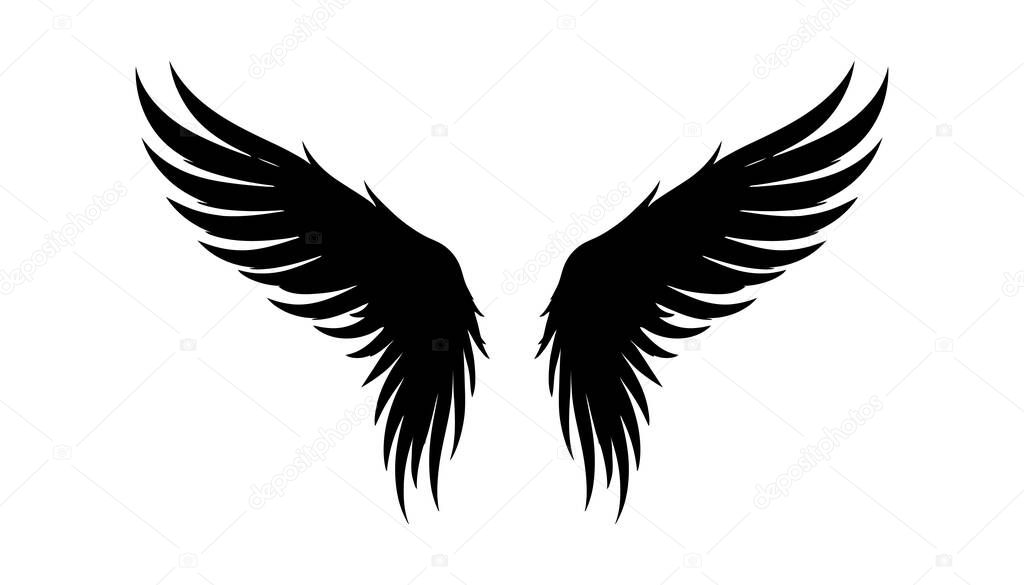 Black wings in flat design,icon on white background. Vector illustration