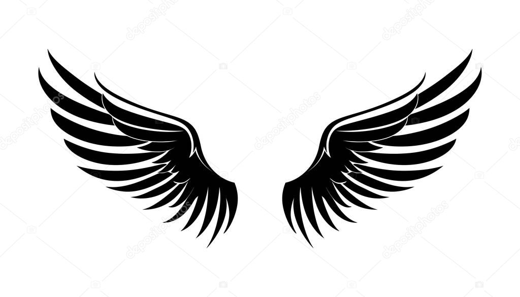 Black wings in flat design,icon on white background. Vector illustration