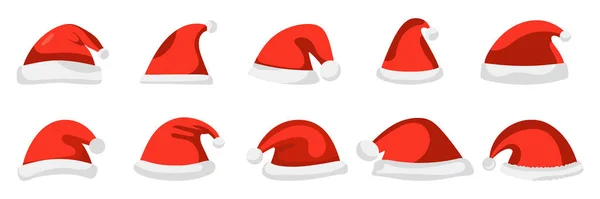 Set Noël Santa Chapeau Dans Style Plat Isolé Illustration Vectorielle — Image vectorielle