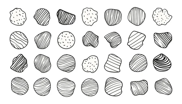 Επίπεδες Πατάτες Σετ Τηγανητά Τραγανά Πατατάκια Κυματιστές Φέτες Πατάτας Λευκό — Διανυσματικό Αρχείο