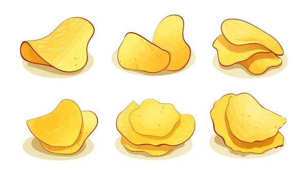 stock vector Potato chips. Icon set. Yellow potato chips on white background. Vector illustration