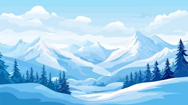 Paysage Montagne Hiver Arbres Conifères Sur Fond Collines Forêts Montagnes — Image vectorielle
