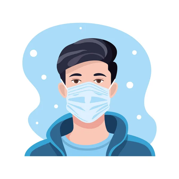 Young Guy Medical Mask His Face Flat Cartoon Style Isolated — Stock Vector