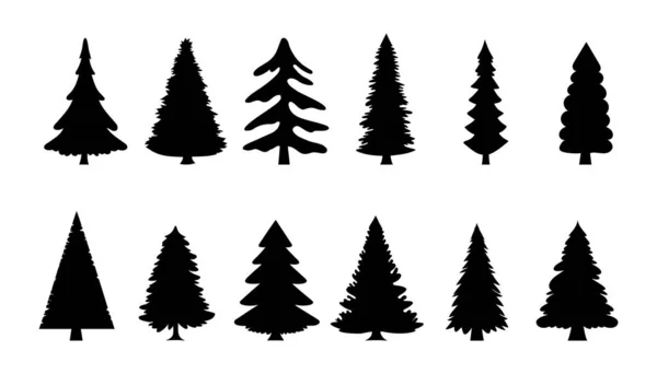 Set Christmas Tree Silhouettes White Background Vector Illustration — Stock Vector