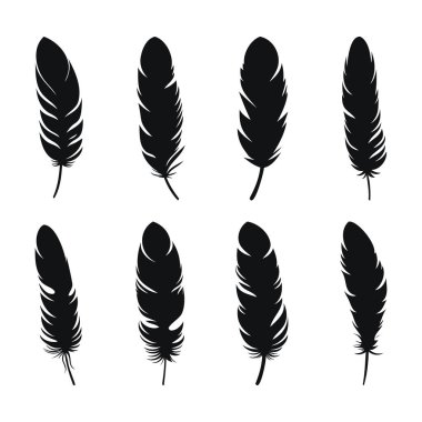 Feather Set simgesi, beyaz arkaplanda logo izole edildi. Vektör illüstrasyonu