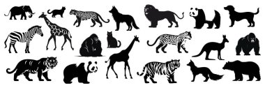Çeşitli siyah hayvanların siluetleri. Vektör illüstrasyonu