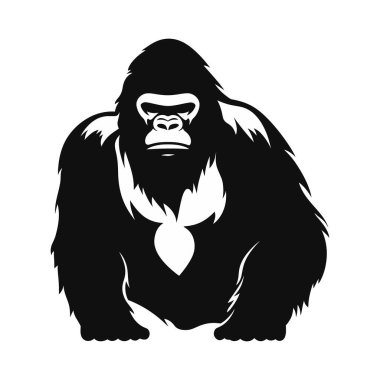Goril logosu. Şempanze siyah siluet simgesi izole edildi. Vektör illüstrasyonu