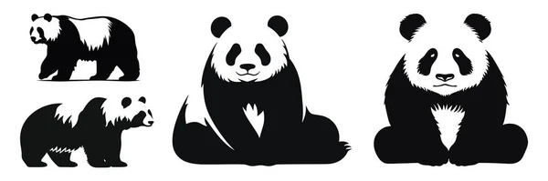 Grand Logo Mignon Silhouette Panda Dans Style Plat Isolé Illustration Illustrations De Stock Libres De Droits