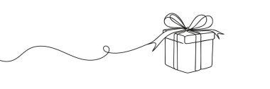Bir çizgi ile çizilmiş bir hediye. Vektör illüstrasyonu