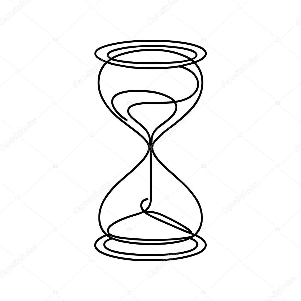 Hourglass drawn with one line isolated. Vector illustration