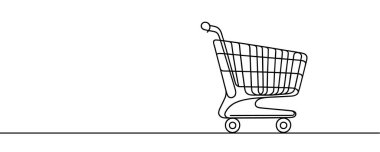 Tek sıra halinde alışveriş arabası izole edilmiş. Vektör illüstrasyonu