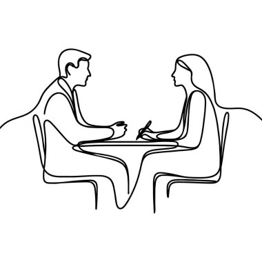 Röportaj eskizi tek satır şeklinde çizilmiş. Vektör illüstrasyonu