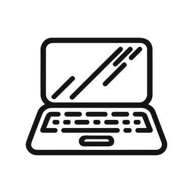 Siyah çizgi dizüstü bilgisayar simgesi beyaz arkaplanda izole edildi. Vektör illüstrasyonu