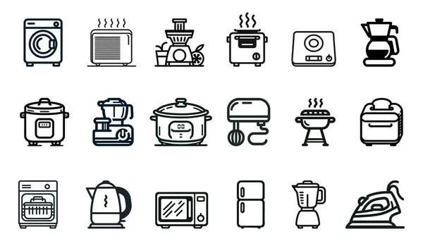 stock vector Set of Black Line Vector Icons for Kitchen Appliances Isolated on White Background. Vector illustration