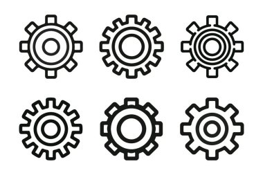 Vites çizgisi simgeleri. Çarklar, dişliler izole edildi. Vektör illüstrasyonu