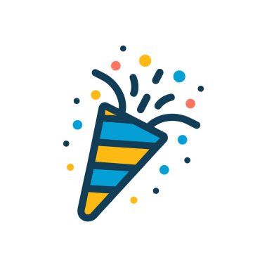 Basit doğrusal Confetti Popper çizgi simgesi izole edildi. Vektör illüstrasyonu