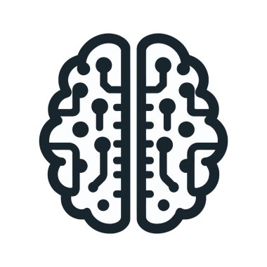 Sinirsel ağları olan beyin düz çizim simgesi. Yapay zeka teknolojisi tasarım elementi. Vektör illüstrasyonu